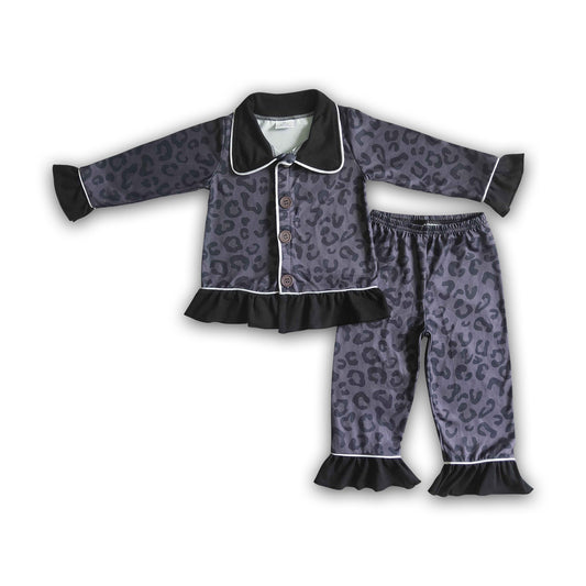 Black leopard print baby girl pajamas
